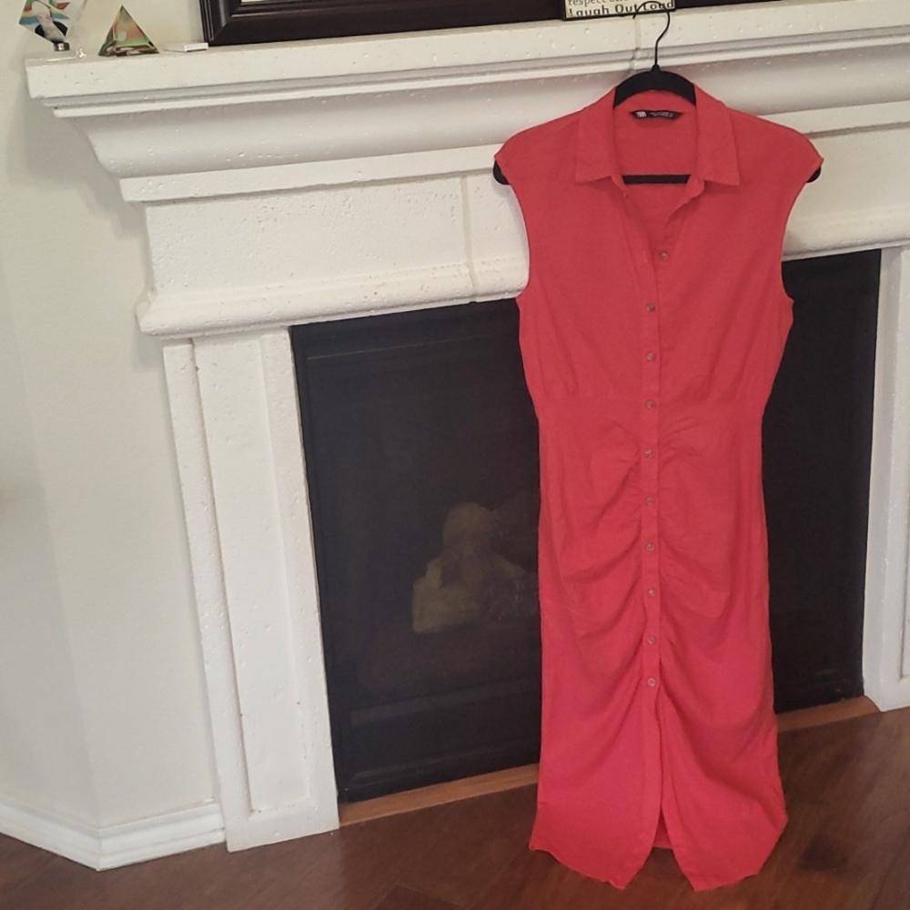 Zara linen blend ruched midi dress